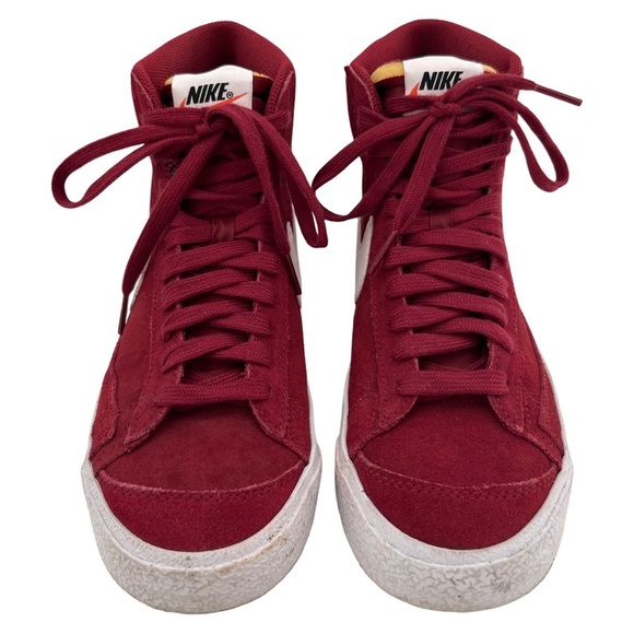 NIKE • Burgundy Red Suede High Top Blazer Mid '77 Vintage Unisex Sneakers Shoes - Picture 3 of 12